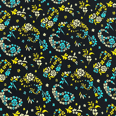Pound A Metre 3 Metres Printed Dressmaking Viscose Fabric – 55" Wide (Black Paisley)