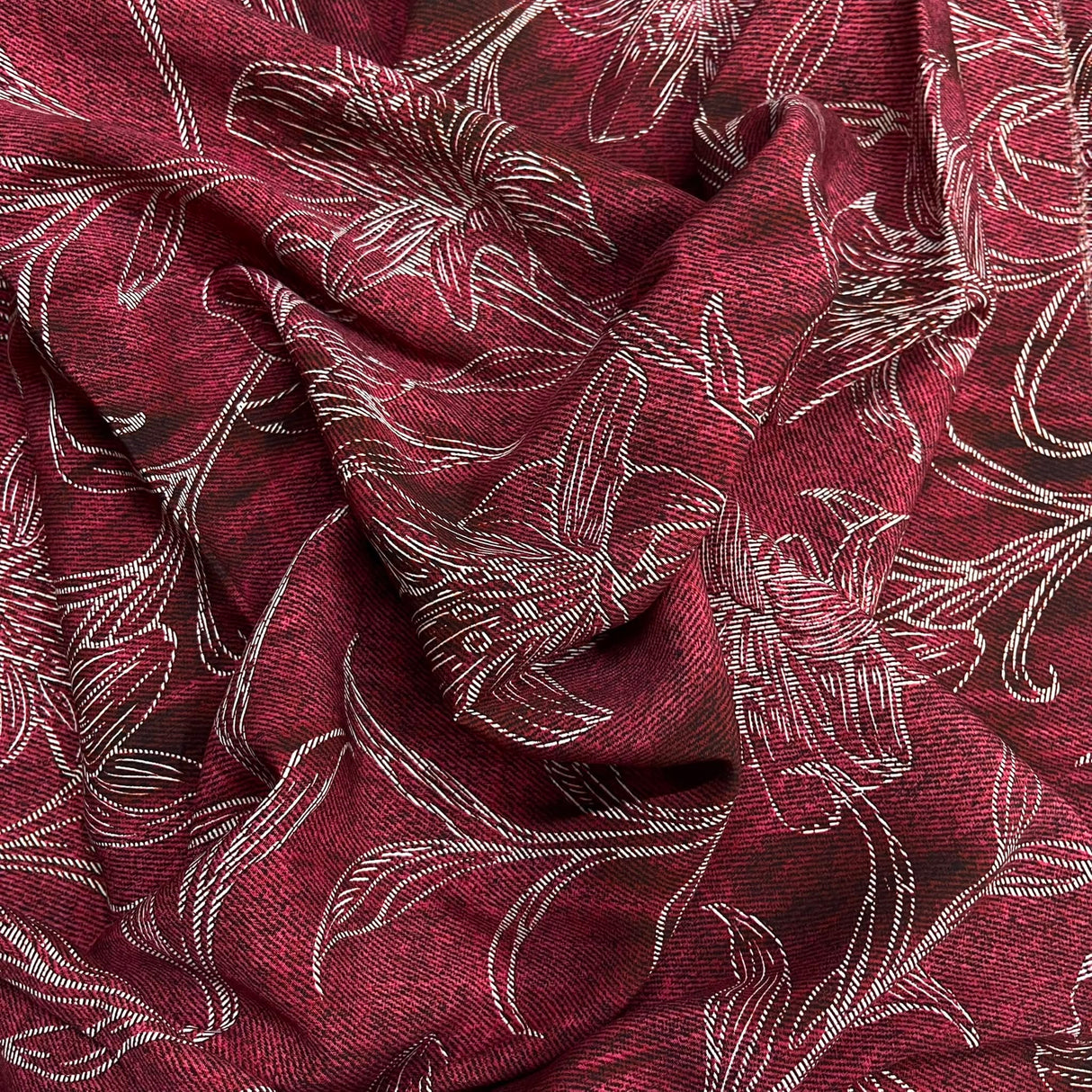 Pound A Metre 3 Metres Printed Dressmaking Viscose Fabric – 55" Wide (Burgundy Floral)