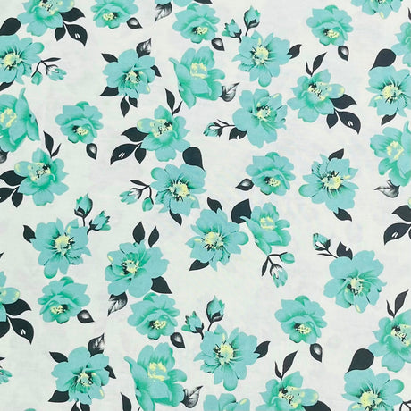 Pound A Metre 3 Metres Printed Dressmaking Viscose Fabric – 55" Wide (Mint Flower)