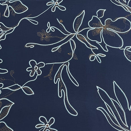 Pound A Metre 3 Metres Printed Dressmaking Viscose Fabric – 55" Wide (Navy Garden)