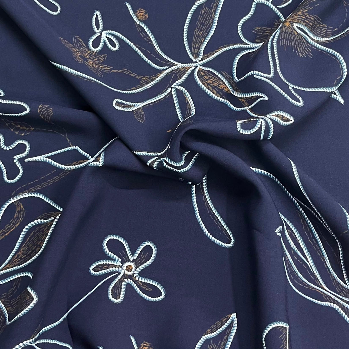 Pound A Metre 3 Metres Printed Dressmaking Viscose Fabric – 55" Wide (Navy Garden)