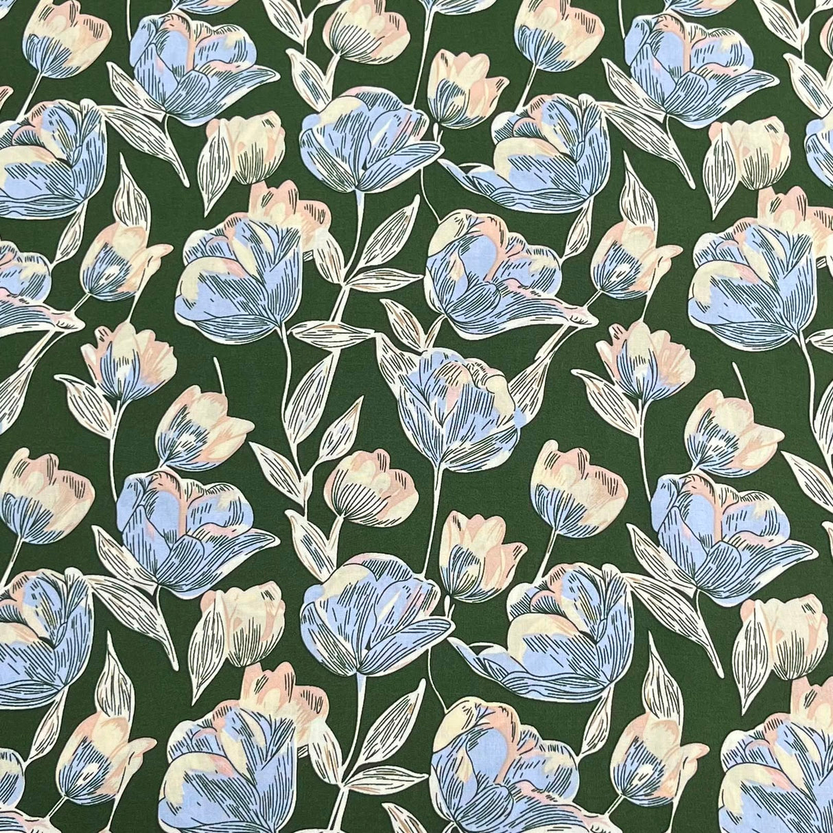 Pound A Metre 3 Metres Printed Dressmaking Viscose Fabric – 55" Wide (Sage Flower)