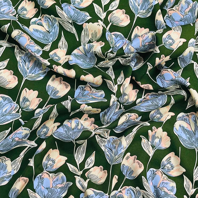 Pound A Metre 3 Metres Printed Dressmaking Viscose Fabric – 55" Wide (Sage Flower)