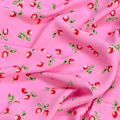 Pound A Metre 3 Metres Printed Dressmaking Viscose Fabric – 55" Wide (Strawberry)