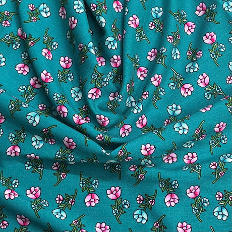Pound A Metre 3 Metres Printed Dressmaking Viscose Fabric – 55" Wide (Teal)