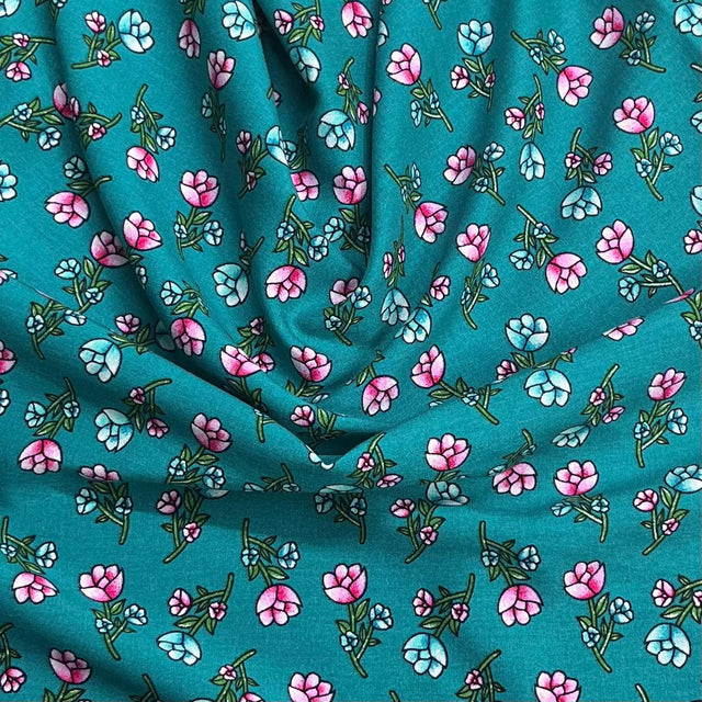 Pound A Metre 3 Metres Printed Dressmaking Viscose Fabric – 55" Wide (Teal)