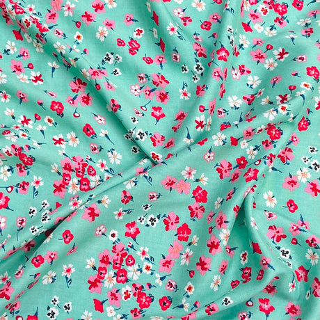 Pound A Metre 3 Metres Printed Dressmaking Viscose Fabric – 55" Wide (Turquoise Garden)