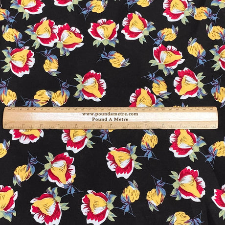 Pound A Metre 3 Metres, Printed Summer Dressmaking Viscose Fabric - 55" Wide (Black Bloom)