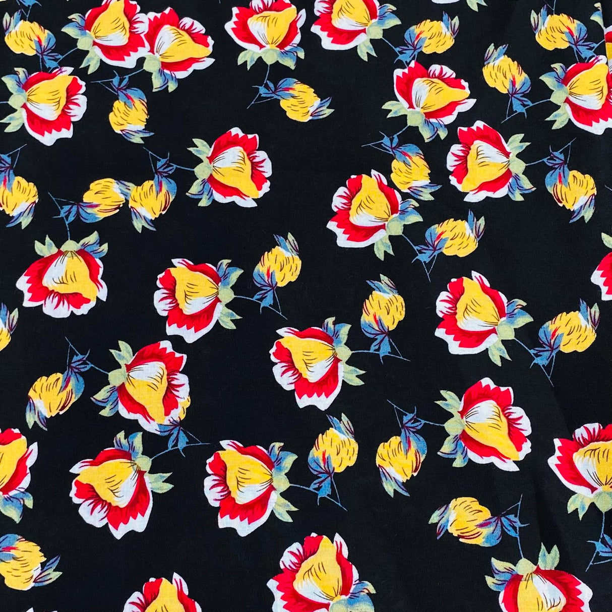 Pound A Metre 3 Metres, Printed Summer Dressmaking Viscose Fabric - 55" Wide (Black Bloom)