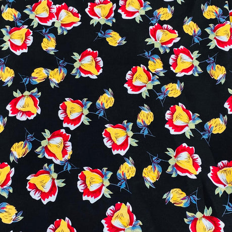 Pound A Metre 3 Metres, Printed Summer Dressmaking Viscose Fabric - 55" Wide (Black Bloom)