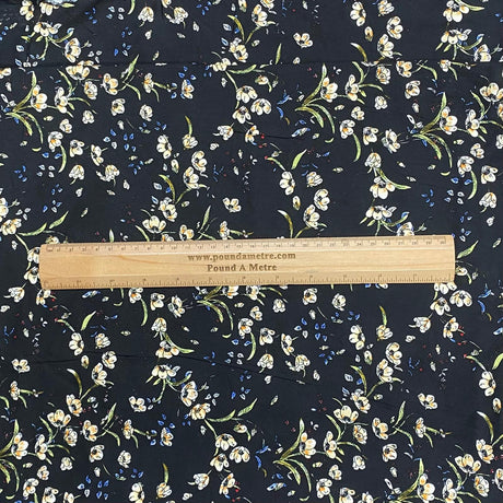 Pound A Metre 3 Metres, Printed Summer Dressmaking Viscose Fabric - 55" Wide (Black Floral)
