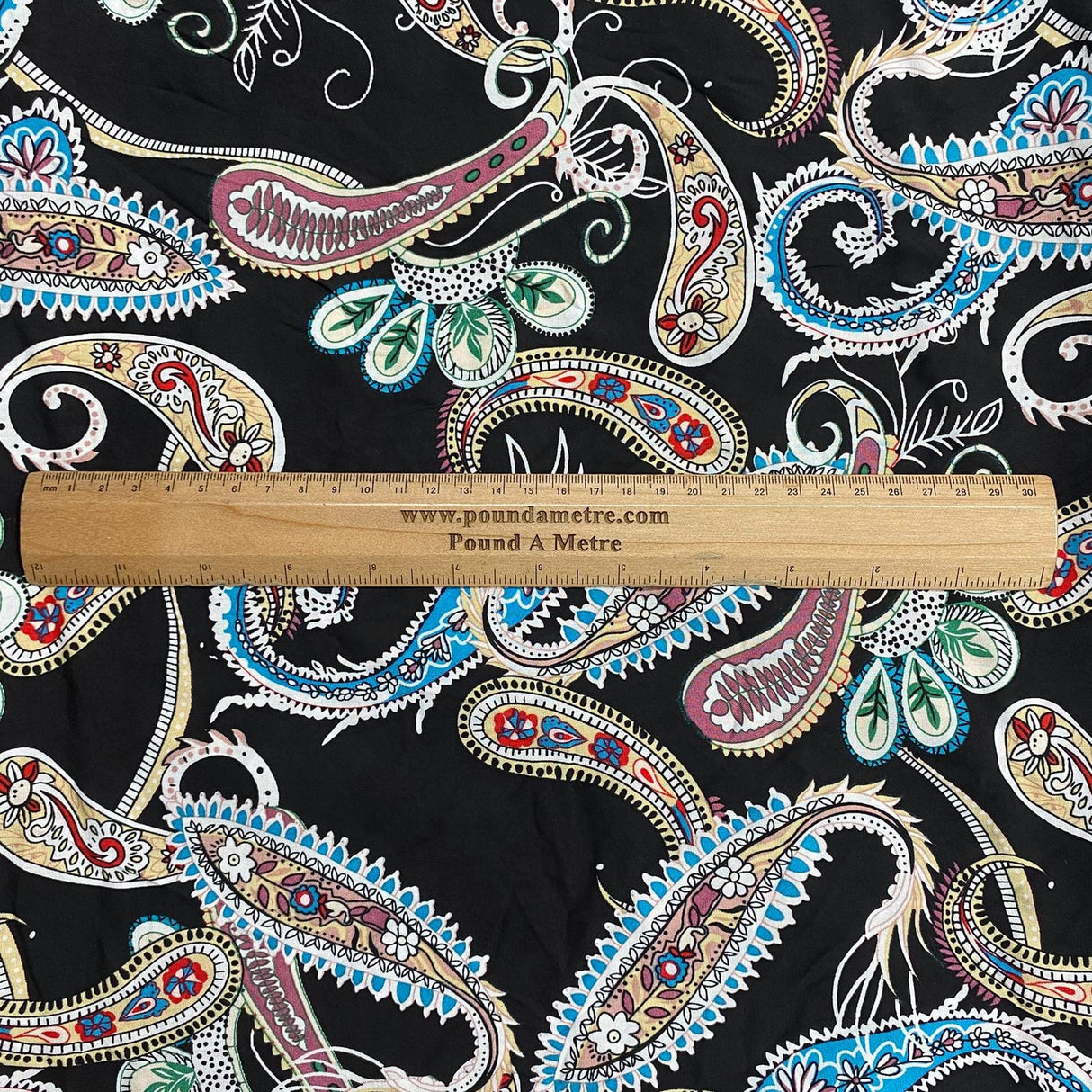 Pound A Metre 3 Metres, Printed Summer Dressmaking Viscose Fabric - 55" Wide (Black Paisley)