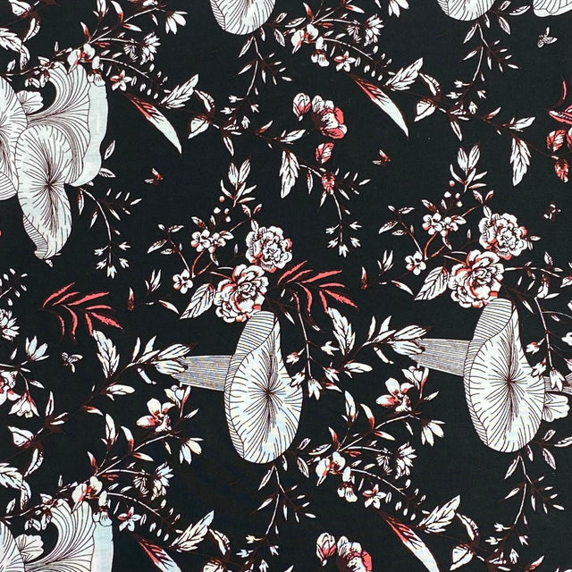 Pound A Metre 3 Metres, Printed Summer Dressmaking Viscose Fabric - 55" Wide (Black)