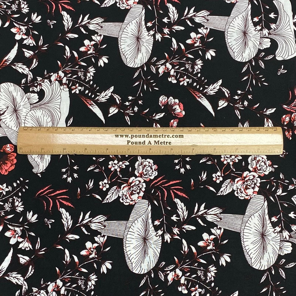 Pound A Metre 3 Metres, Printed Summer Dressmaking Viscose Fabric - 55" Wide (Black)