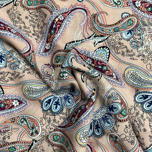 Pound A Metre 3 Metres, Printed Summer Dressmaking Viscose Fabric - 55" Wide (Blush Paisley)