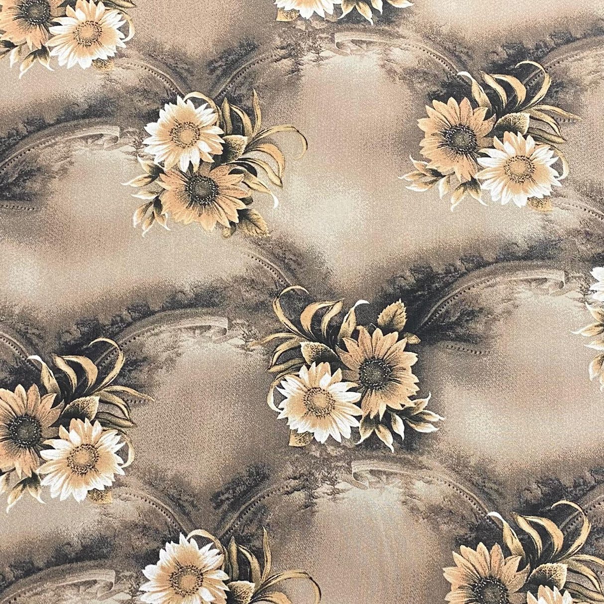 Pound A Metre 3 Metres, Printed Summer Dressmaking Viscose Fabric - 55" Wide (Brown Flowers)