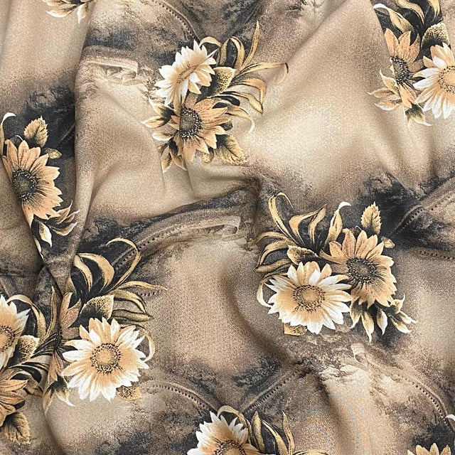 Pound A Metre 3 Metres, Printed Summer Dressmaking Viscose Fabric - 55" Wide (Brown Flowers)