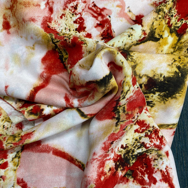 Pound A Metre 3 Metres, Printed Summer Dressmaking Viscose Fabric - 55" Wide (Coral Marble)