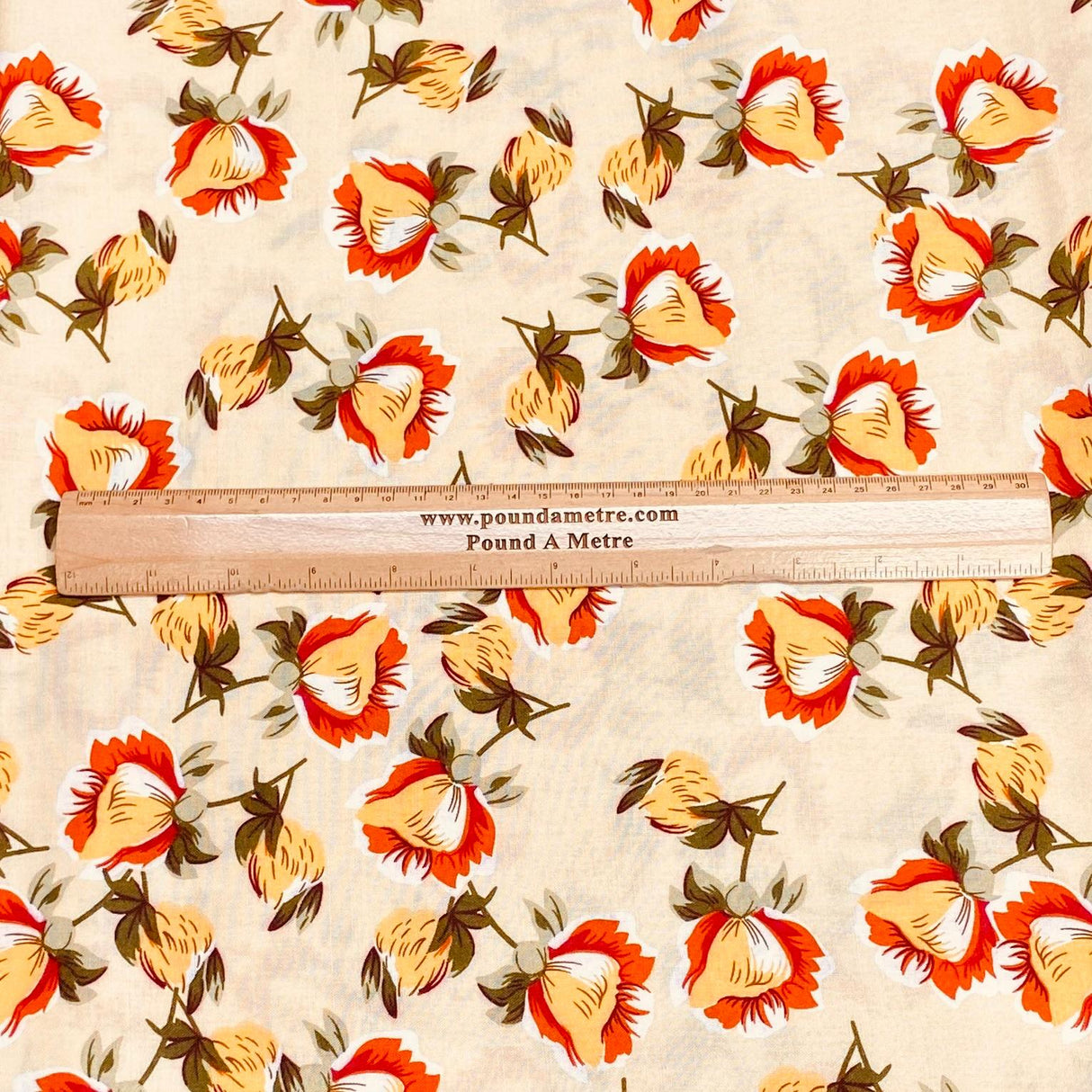 Pound A Metre 3 Metres, Printed Summer Dressmaking Viscose Fabric - 55" Wide (Cream)
