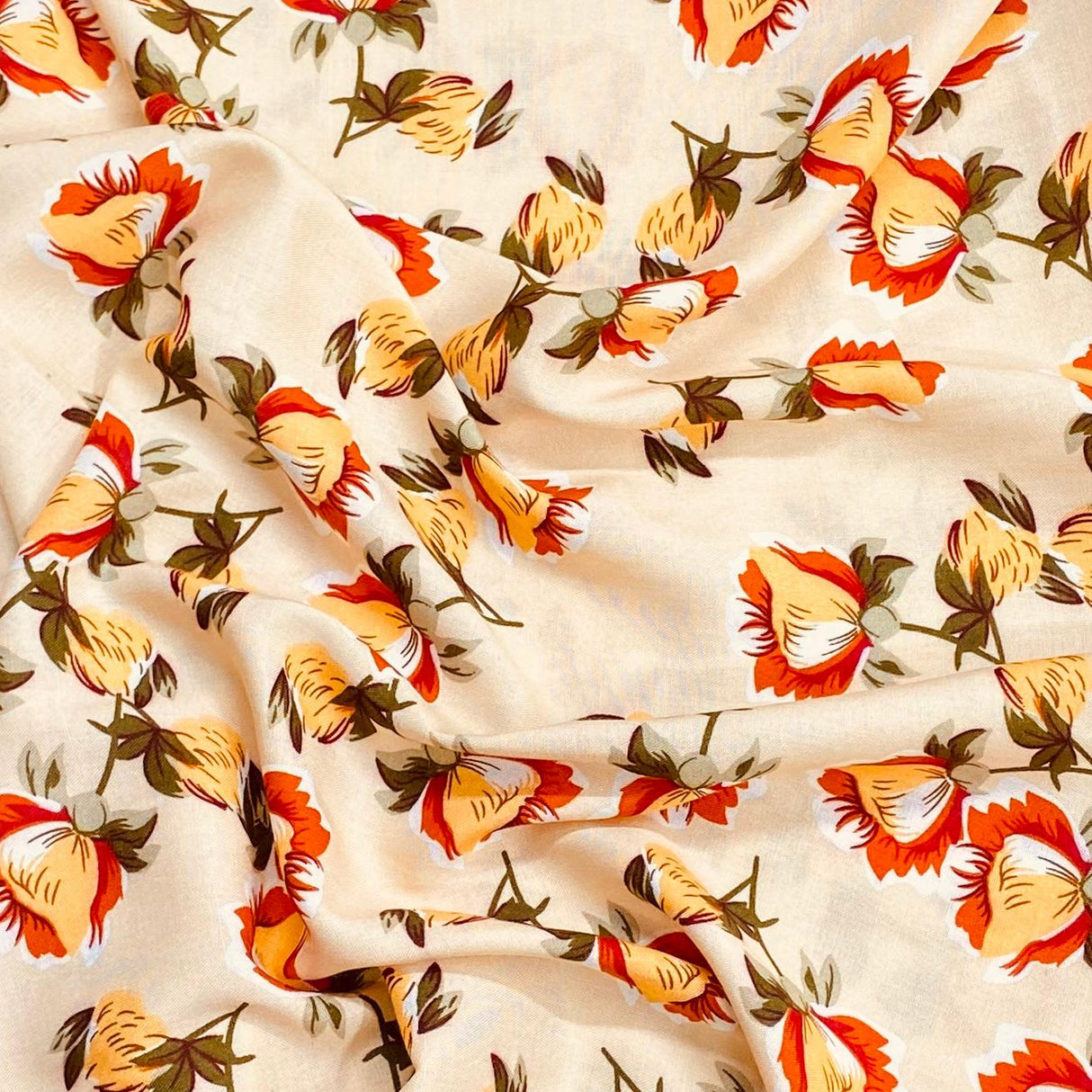 Pound A Metre 3 Metres, Printed Summer Dressmaking Viscose Fabric - 55" Wide (Cream)