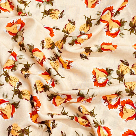 Pound A Metre 3 Metres, Printed Summer Dressmaking Viscose Fabric - 55" Wide (Cream)