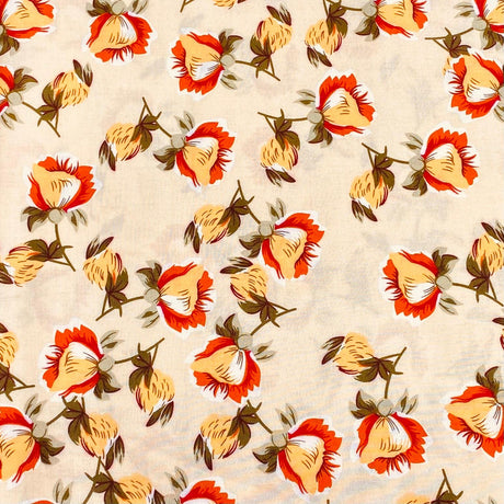 Pound A Metre 3 Metres, Printed Summer Dressmaking Viscose Fabric - 55" Wide (Cream)
