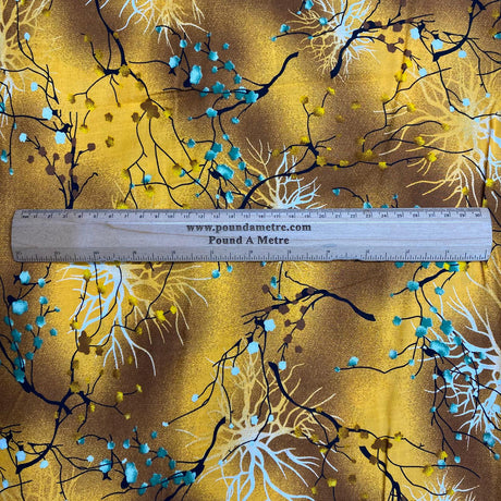 Pound A Metre 3 Metres, Printed Summer Dressmaking Viscose Fabric - 55" Wide (Golden Branch)