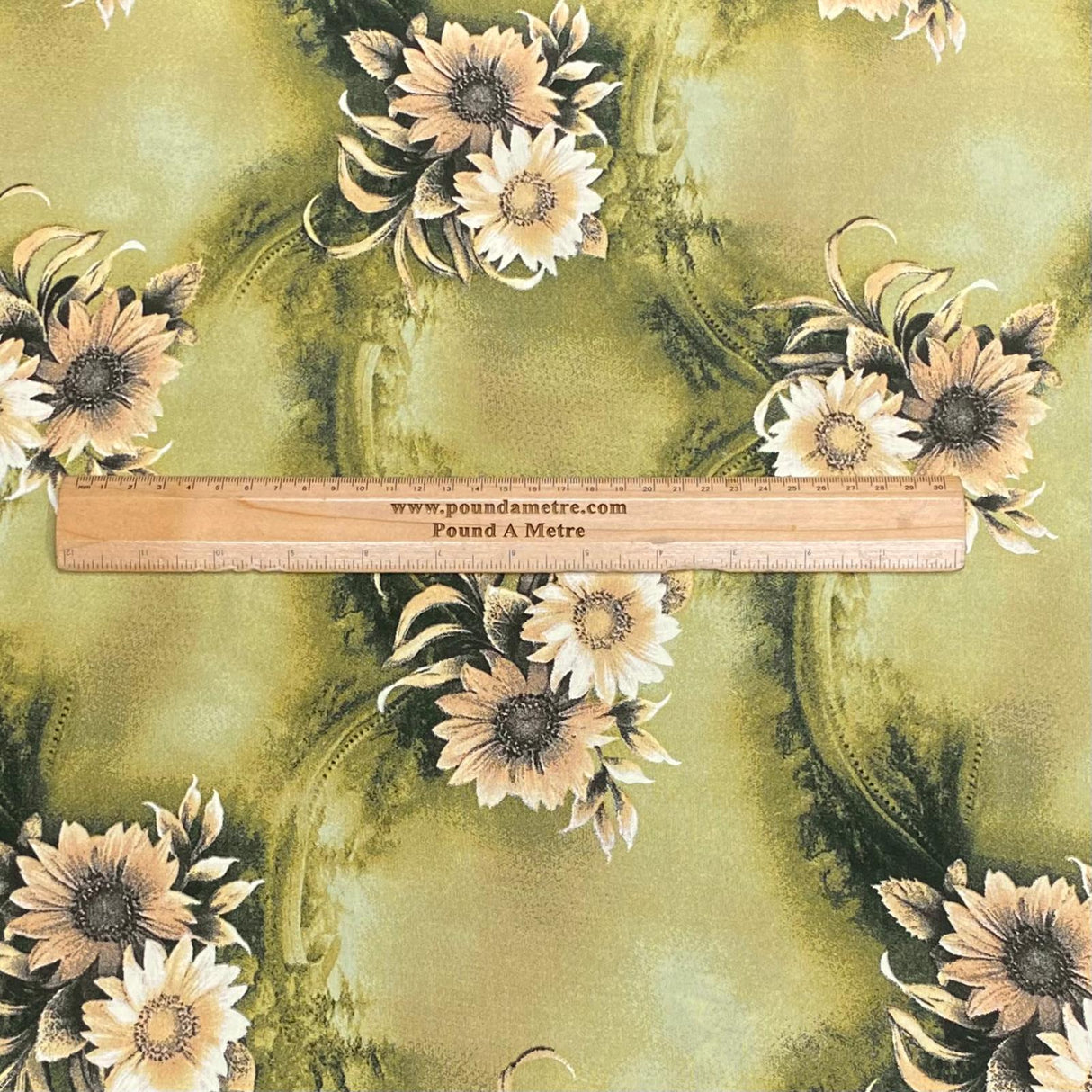 Pound A Metre 3 Metres, Printed Summer Dressmaking Viscose Fabric - 55" Wide (Green Flower)