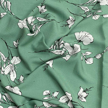 Pound A Metre 3 Metres, Printed Summer Dressmaking Viscose Fabric - 55" Wide (Green)