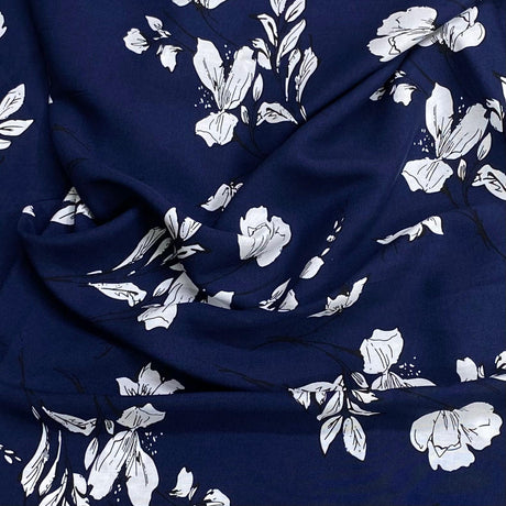 Pound A Metre 3 Metres, Printed Summer Dressmaking Viscose Fabric - 55" Wide (Navy)