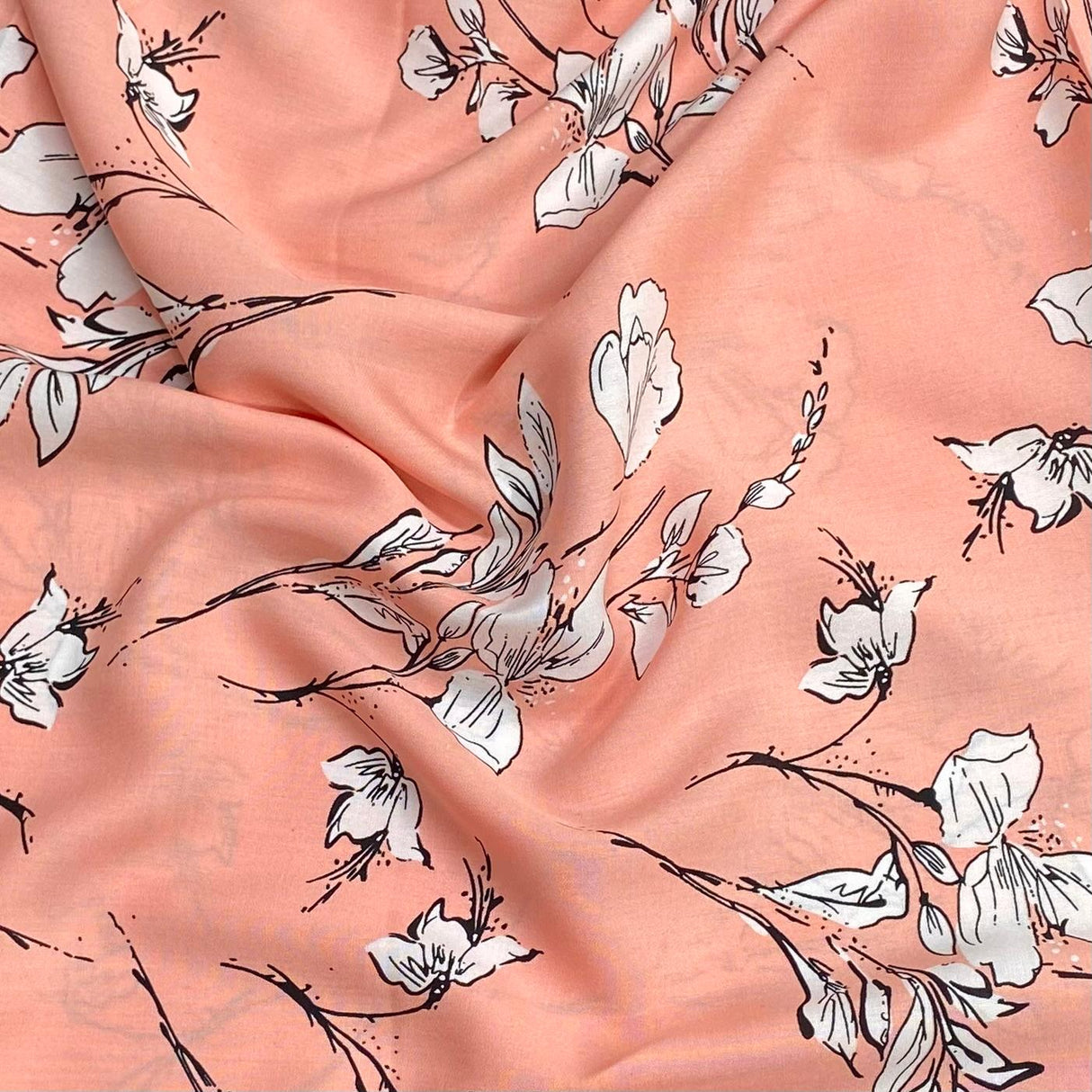 Pound A Metre 3 Metres, Printed Summer Dressmaking Viscose Fabric - 55" Wide (Peach Flower)
