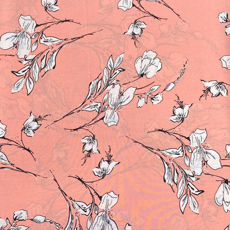 Pound A Metre 3 Metres, Printed Summer Dressmaking Viscose Fabric - 55" Wide (Peach Flower)