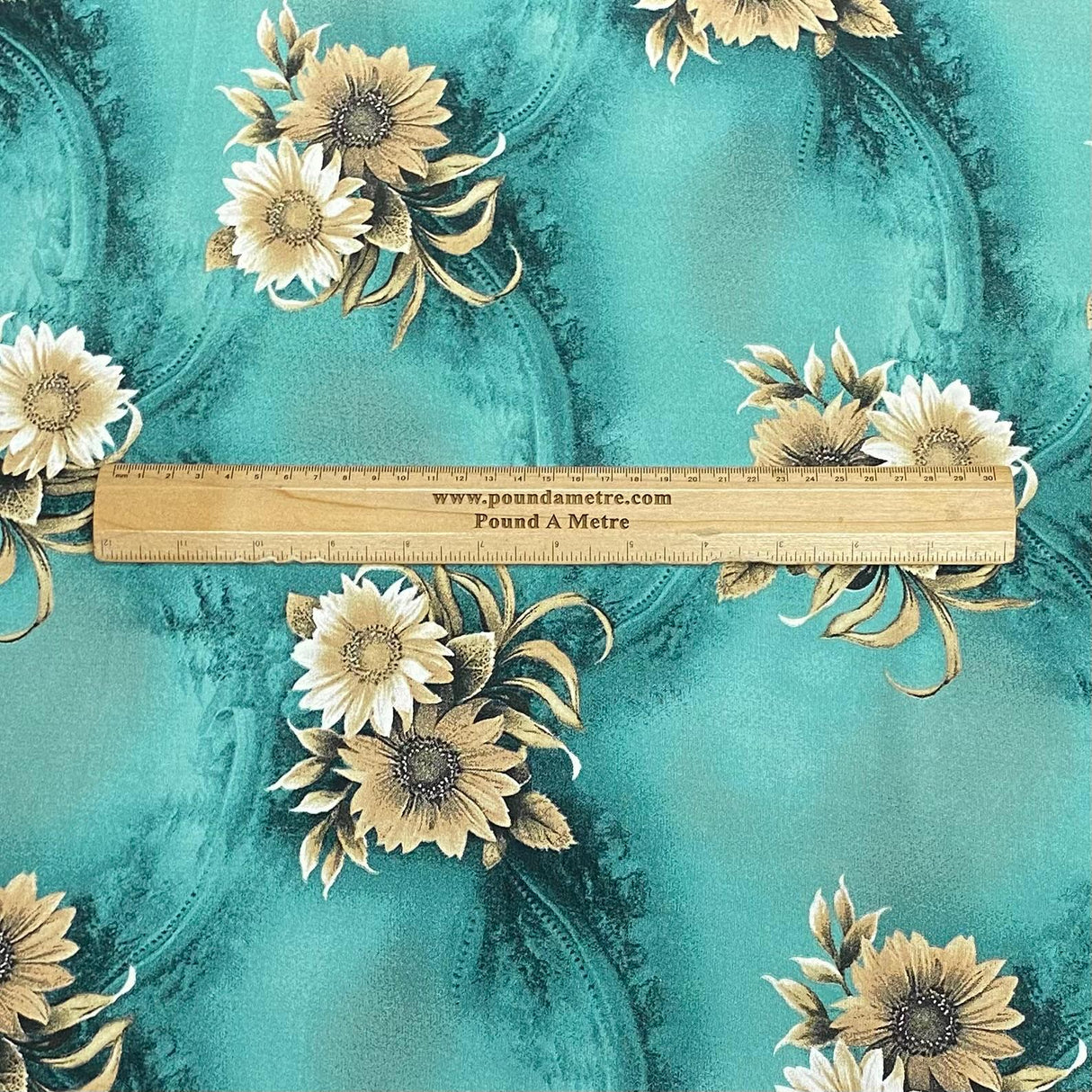 Pound A Metre 3 Metres, Printed Summer Dressmaking Viscose Fabric - 55" Wide (Teal Flower)