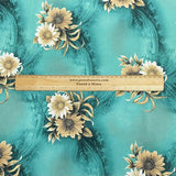 Pound A Metre 3 Metres, Printed Summer Dressmaking Viscose Fabric - 55" Wide (Teal Flower)