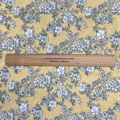 Pound A Metre 3 Metres, Printed Summer Dressmaking Viscose Fabric - 55" Wide (Yellow Floral)