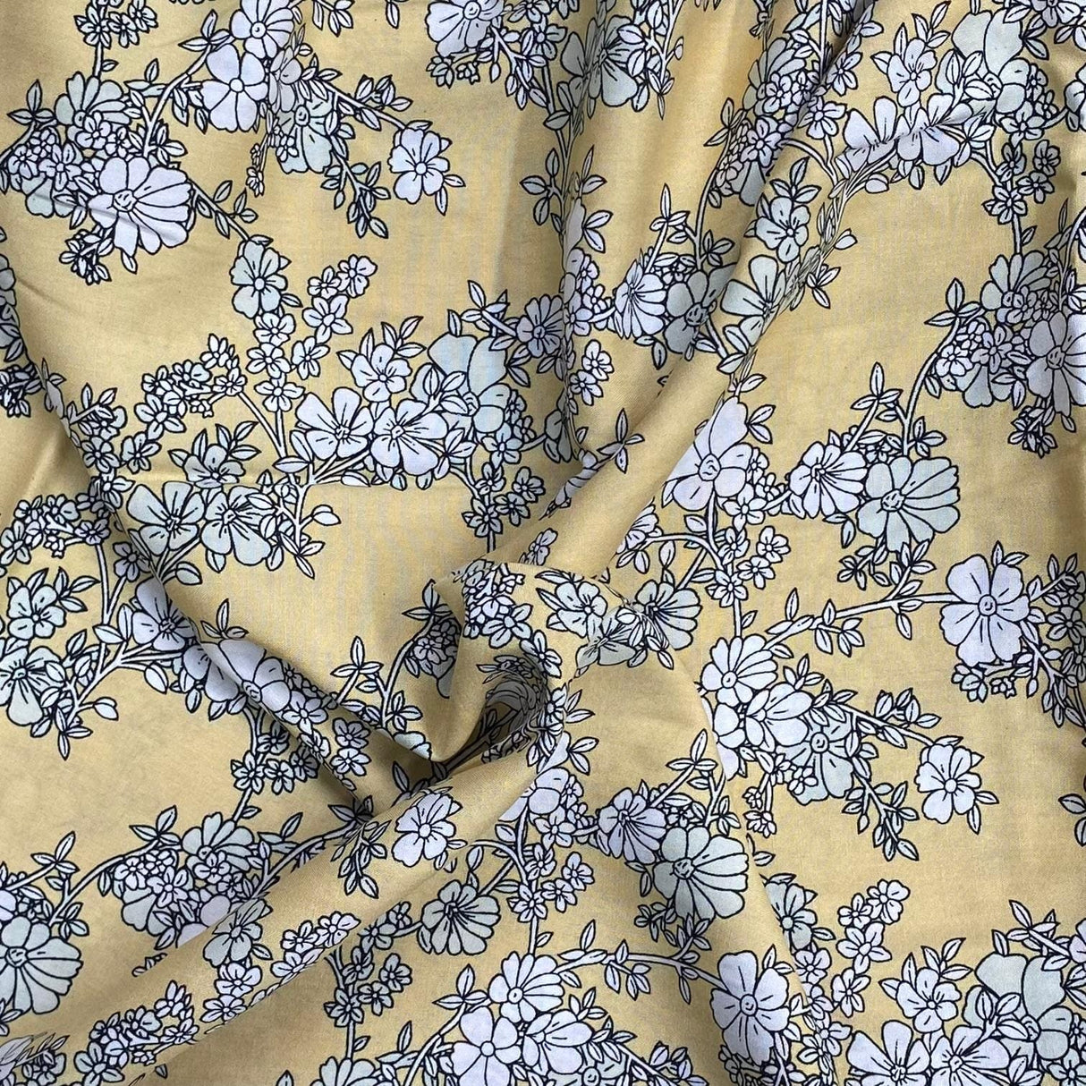 Pound A Metre 3 Metres, Printed Summer Dressmaking Viscose Fabric - 55" Wide (Yellow Floral)