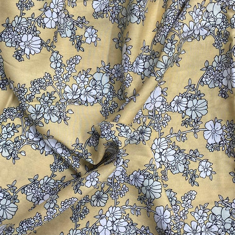 Pound A Metre 3 Metres, Printed Summer Dressmaking Viscose Fabric - 55" Wide (Yellow Floral)