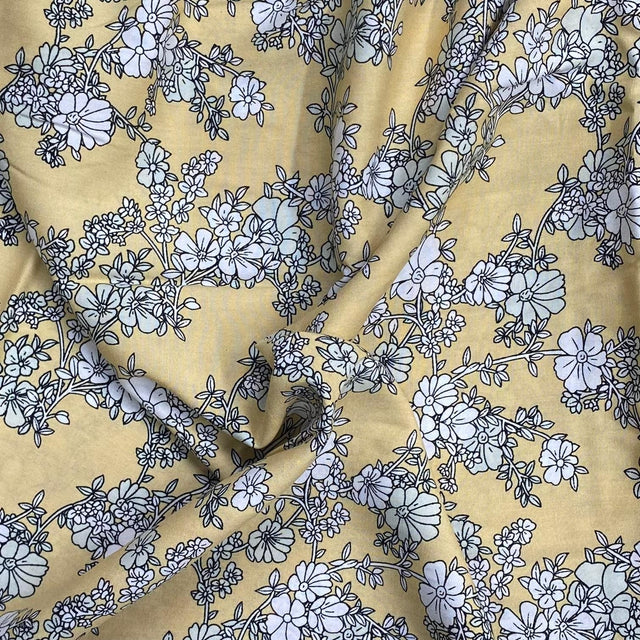 Pound A Metre 3 Metres, Printed Summer Dressmaking Viscose Fabric - 55" Wide (Yellow Floral)
