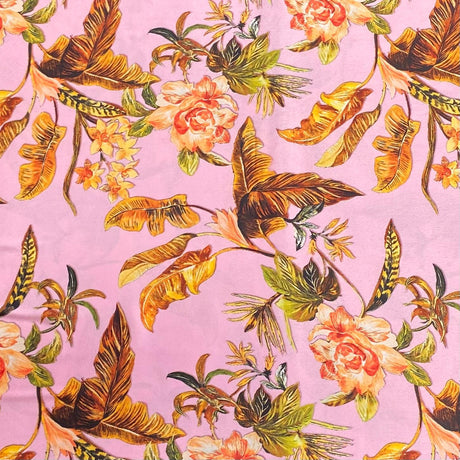 Pound A Metre 3 Metres Silky-Smooth Italian Printed Satin- 45" Wide (Pink Leafs)