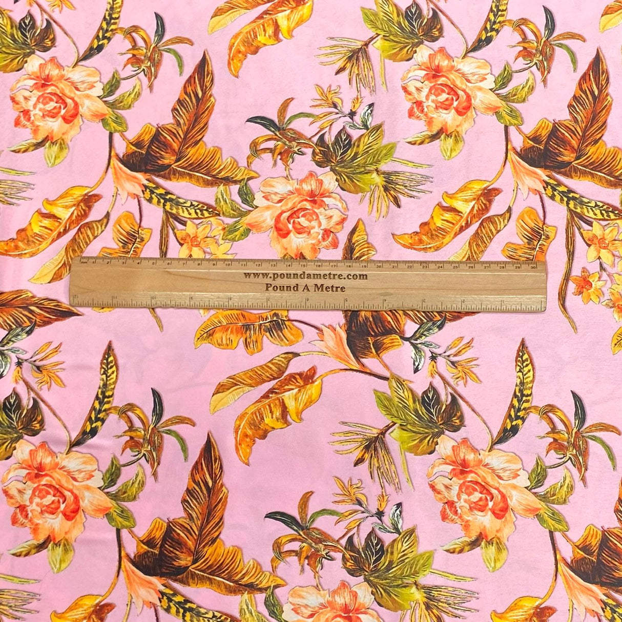 Pound A Metre 3 Metres Silky-Smooth Italian Printed Satin- 45" Wide (Pink Leafs)