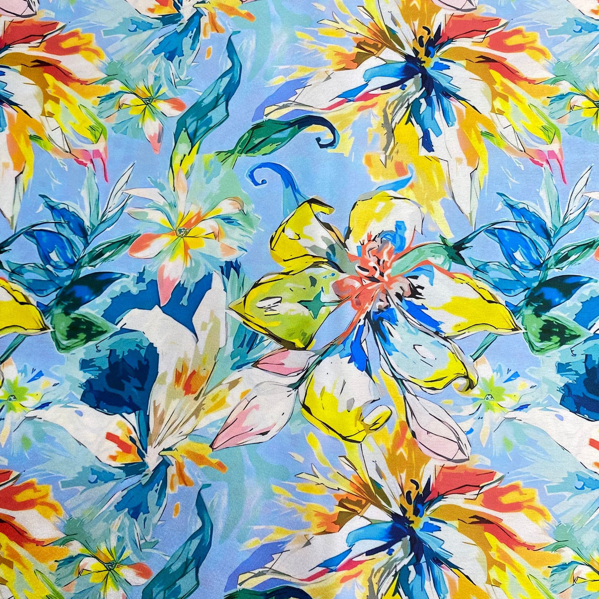 Pound A Metre 3 Metres Silky-Smooth Italian Printed Satin- 45" Wide (Sky Flower)