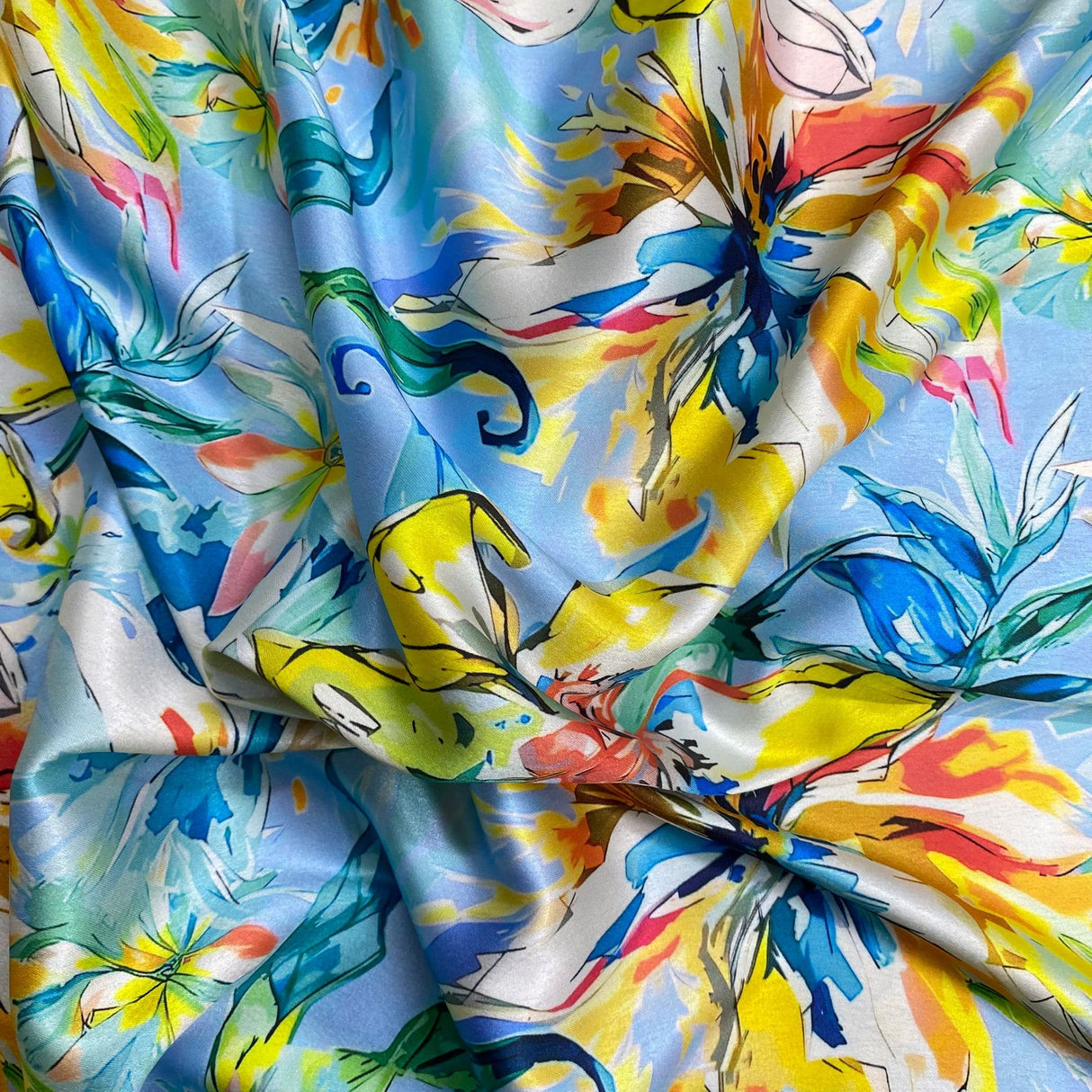 Pound A Metre 3 Metres Silky-Smooth Italian Printed Satin- 45" Wide (Sky Flower)
