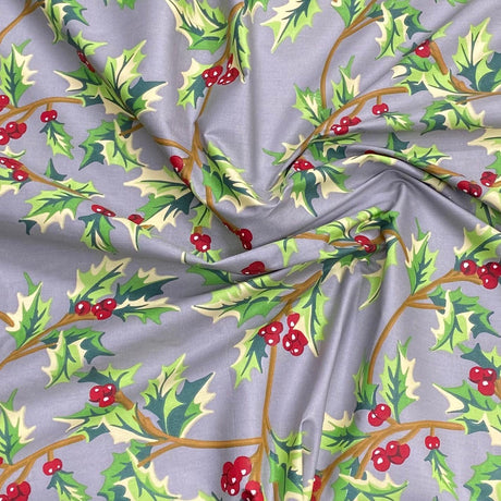 Pound A Metre 3 Metres 3 Metres Super Soft Christmas Print Poplin Cotton - 45" Wide (Mistletoe Grey)