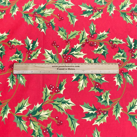 Pound A Metre 3 Metres 3 Metres Super Soft Christmas Print Poplin Cotton - 45" Wide (Mistletoe Red)