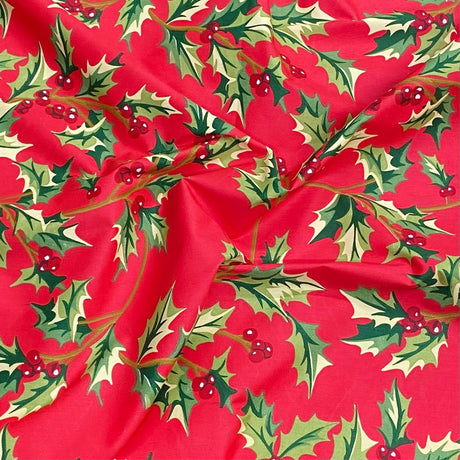 Pound A Metre 3 Metres 3 Metres Super Soft Christmas Print Poplin Cotton - 45" Wide (Mistletoe Red)