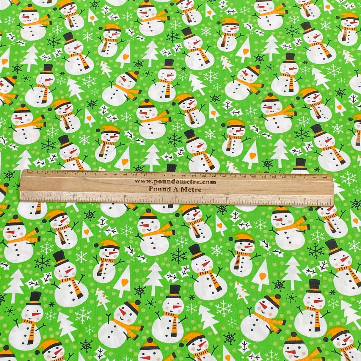 Pound A Metre 3 Metres 3 Metres Super Soft Christmas Print Poplin Cotton - 45" Wide (Snowman Green)