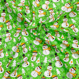 Pound A Metre 3 Metres 3 Metres Super Soft Christmas Print Poplin Cotton - 45" Wide (Snowman Green)