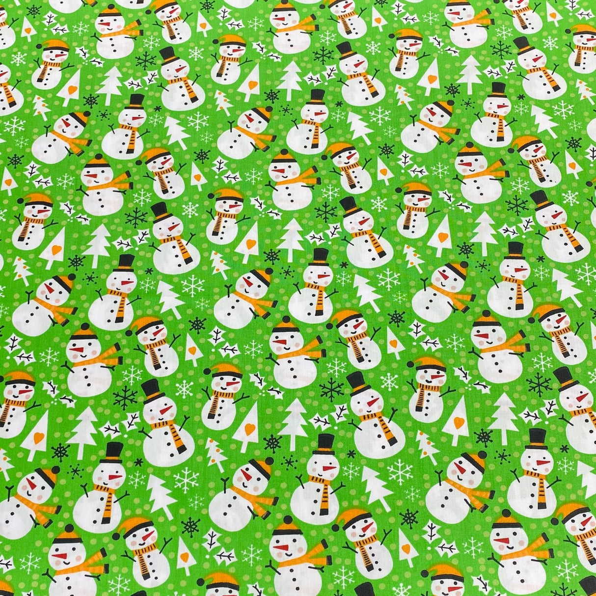 Pound A Metre 3 Metres 3 Metres Super Soft Christmas Print Poplin Cotton - 45" Wide (Snowman Green)