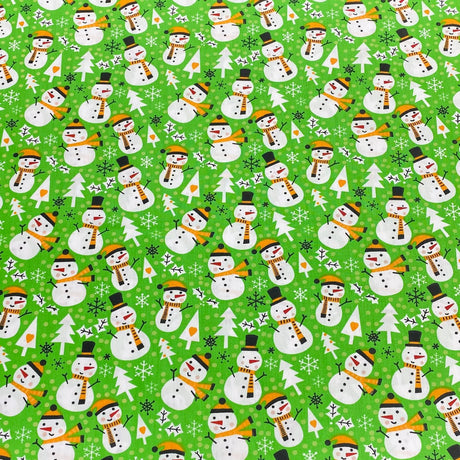 Pound A Metre 3 Metres 3 Metres Super Soft Christmas Print Poplin Cotton - 45" Wide (Snowman Green)