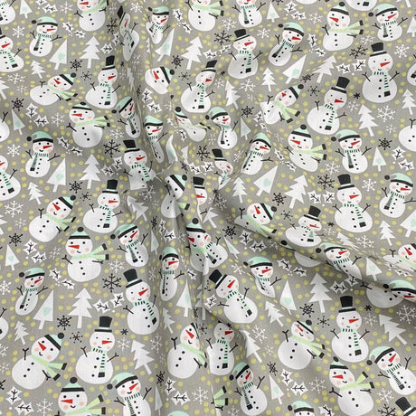 Pound A Metre 3 Metres 3 Metres Super Soft Christmas Print Poplin Cotton - 45" Wide (Snowman Grey)